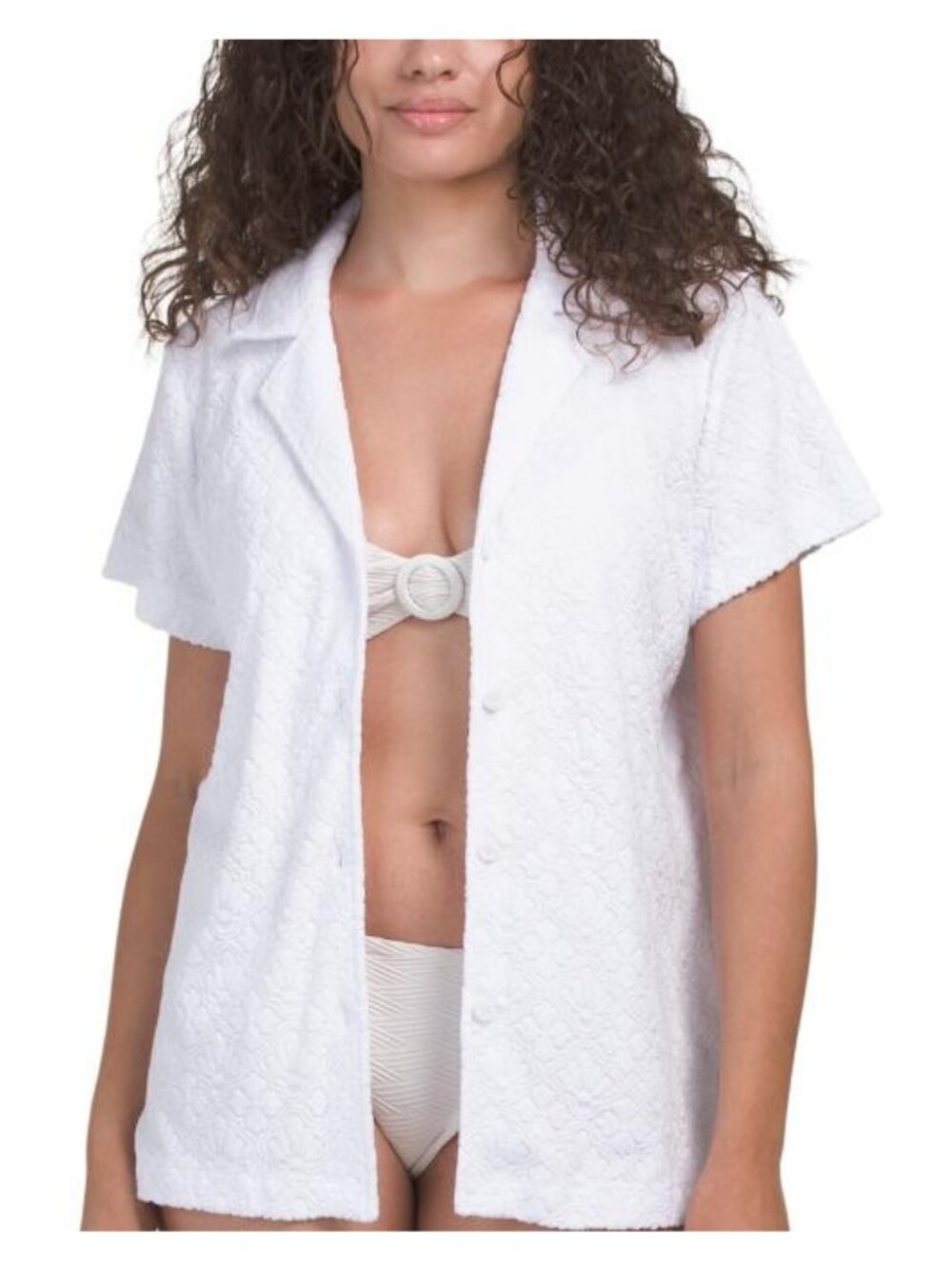 Tommy Bahama Womens White Textured Spa Terry Camp Cover up Shirt Swim Sz M NEW